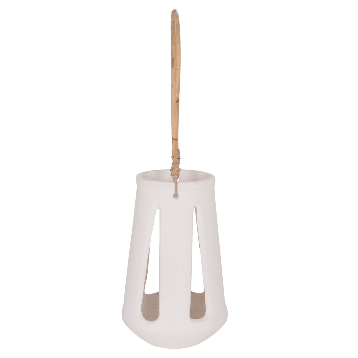 DECORATIVE TABLE LANTERN ERANTYL HM4696.02L WHITE FIBER CEMENT & RATTAN HANDLE Φ17x27Hcm