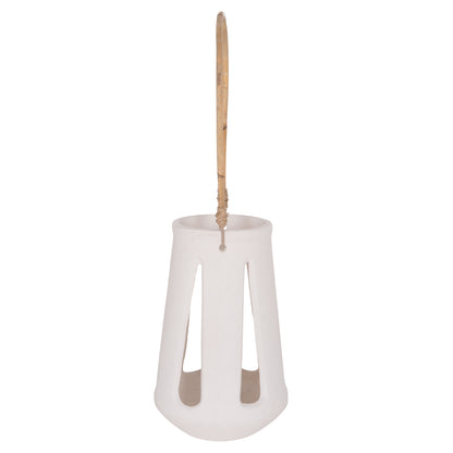 DECORATIVE TABLE LANTERN ERANTYL HM4696.02L WHITE FIBER CEMENT & RATTAN HANDLE Φ17x27Hcm