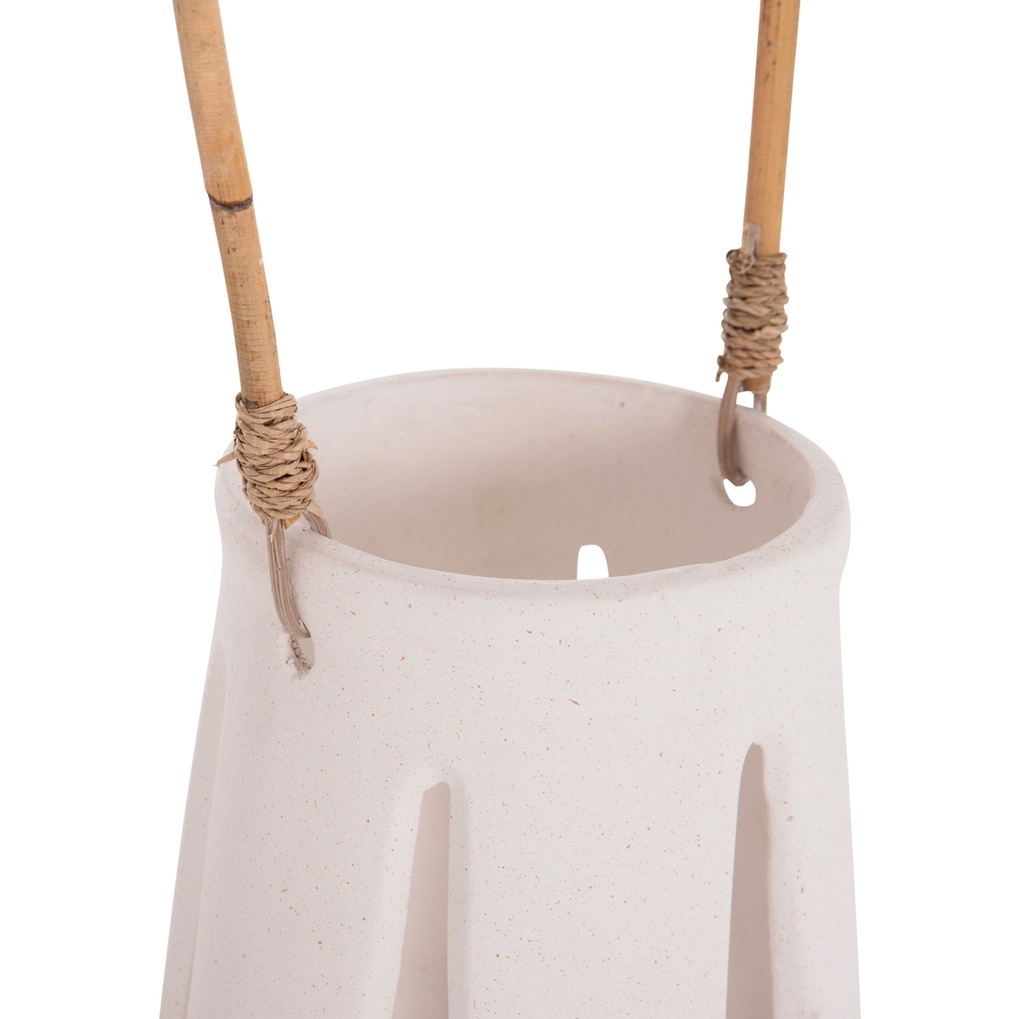 DECORATIVE TABLE LANTERN ERANTYL HM4696.02L WHITE FIBER CEMENT & RATTAN HANDLE Φ17x27Hcm