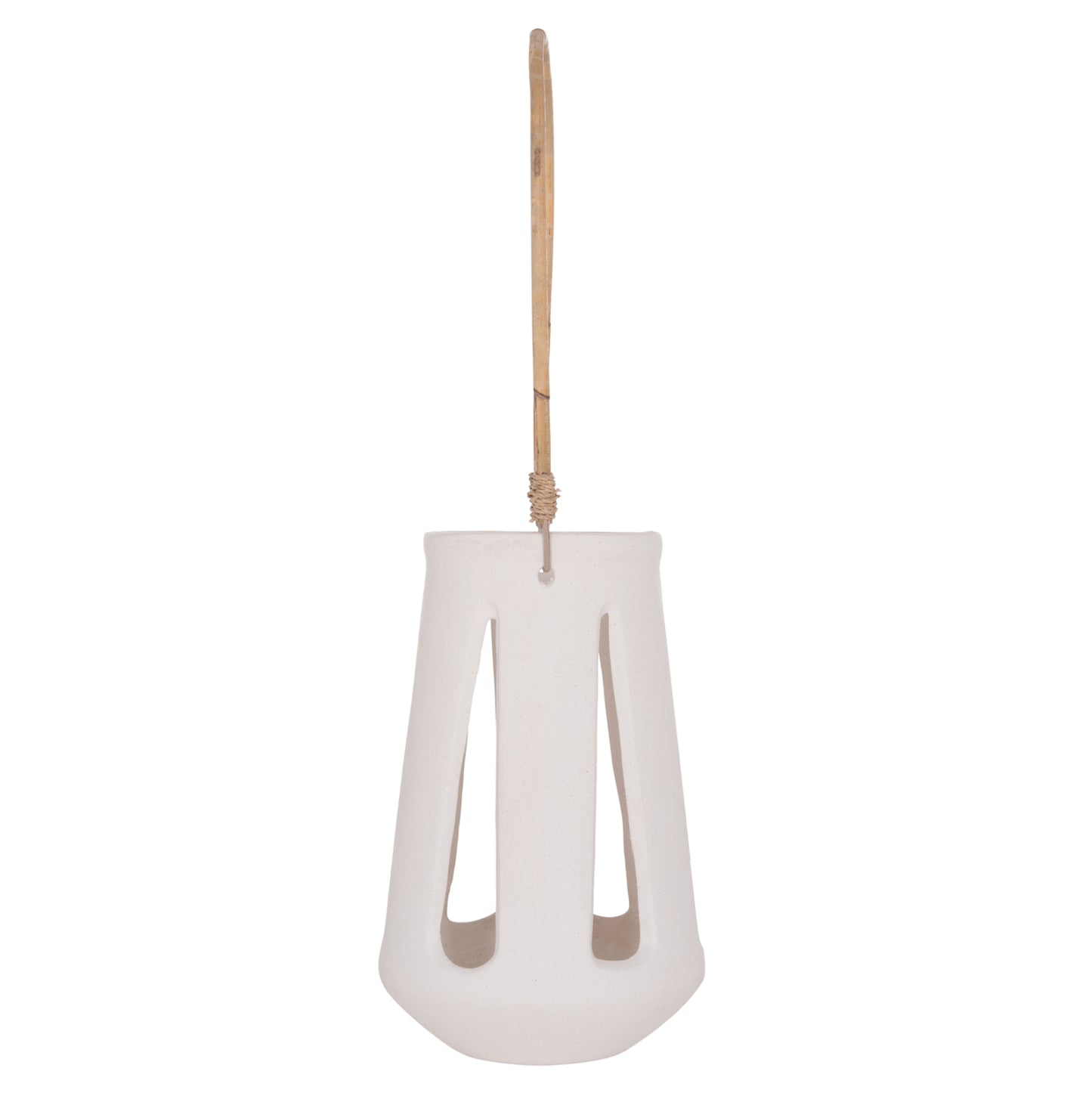 DECORATIVE TABLE LANTERN ERANTYL HM4696.02L WHITE FIBER CEMENT & RATTAN HANDLE Φ17x27Hcm
