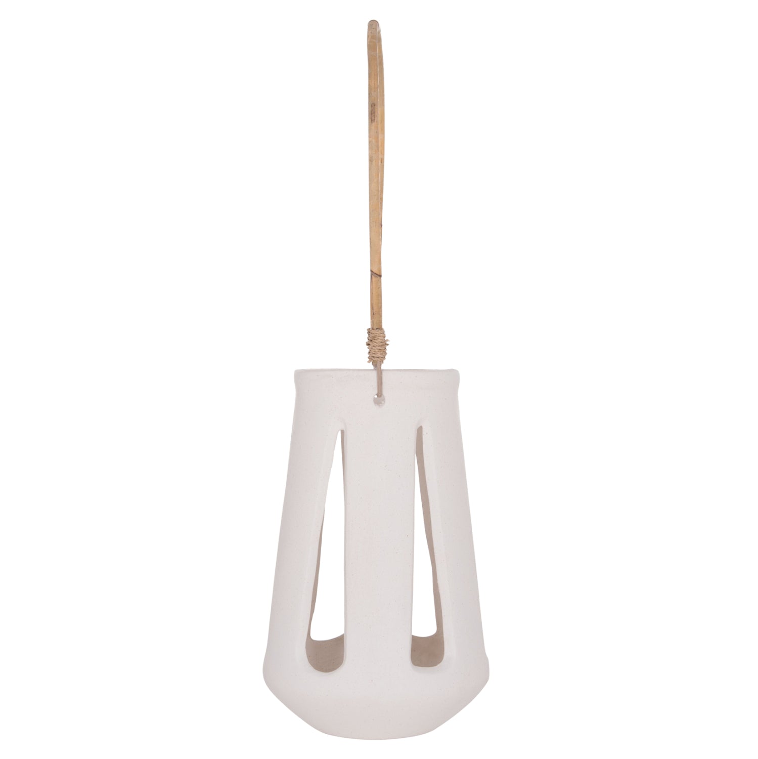 DECORATIVE TABLE LANTERN ERANTYL HM4696.02L WHITE FIBER CEMENT & RATTAN HANDLE Φ17x27Hcm