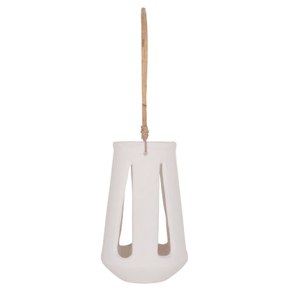 DECORATIVE TABLE LANTERN ERANTYL HM4696.02L WHITE FIBER CEMENT & RATTAN HANDLE Φ17x27Hcm