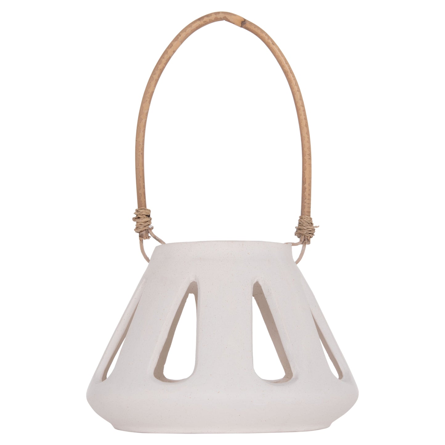 DECORATIVE TABLE LANTERN ERANTYL HM4696.02S WHITE FIBER CEMENT & RATTAN HANDLE Φ25x17Hcm