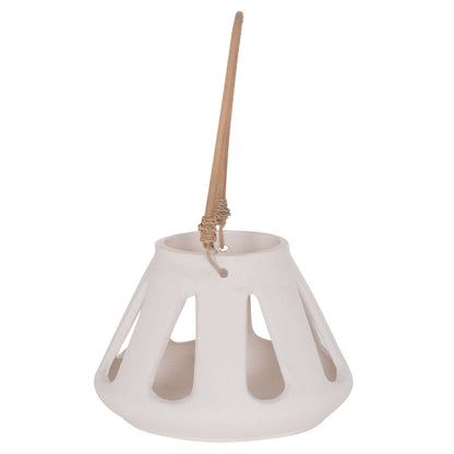 DECORATIVE TABLE LANTERN ERANTYL HM4696.02S WHITE FIBER CEMENT & RATTAN HANDLE Φ25x17Hcm