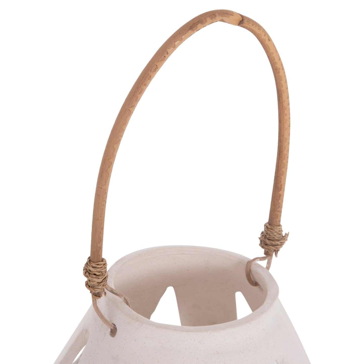 DECORATIVE TABLE LANTERN ERANTYL HM4696.02S WHITE FIBER CEMENT & RATTAN HANDLE Φ25x17Hcm