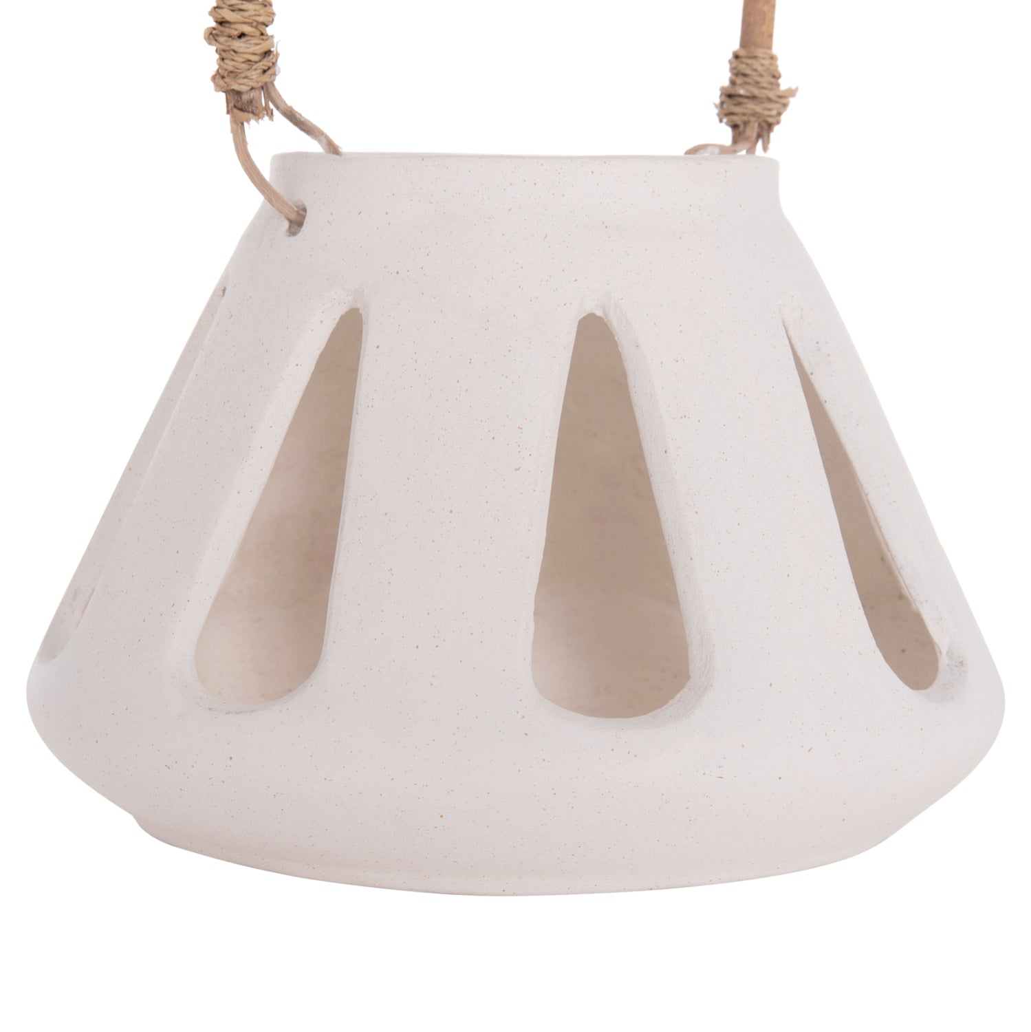 DECORATIVE TABLE LANTERN ERANTYL HM4696.02S WHITE FIBER CEMENT & RATTAN HANDLE Φ25x17Hcm