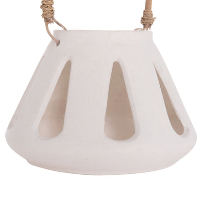 DECORATIVE TABLE LANTERN ERANTYL HM4696.02S WHITE FIBER CEMENT & RATTAN HANDLE Φ25x17Hcm