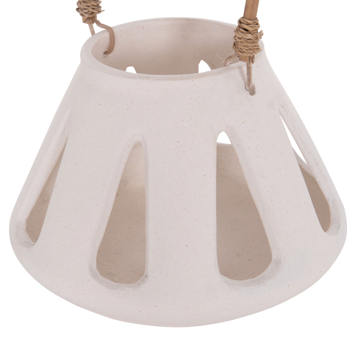 DECORATIVE TABLE LANTERN ERANTYL HM4696.02S WHITE FIBER CEMENT & RATTAN HANDLE Φ25x17Hcm