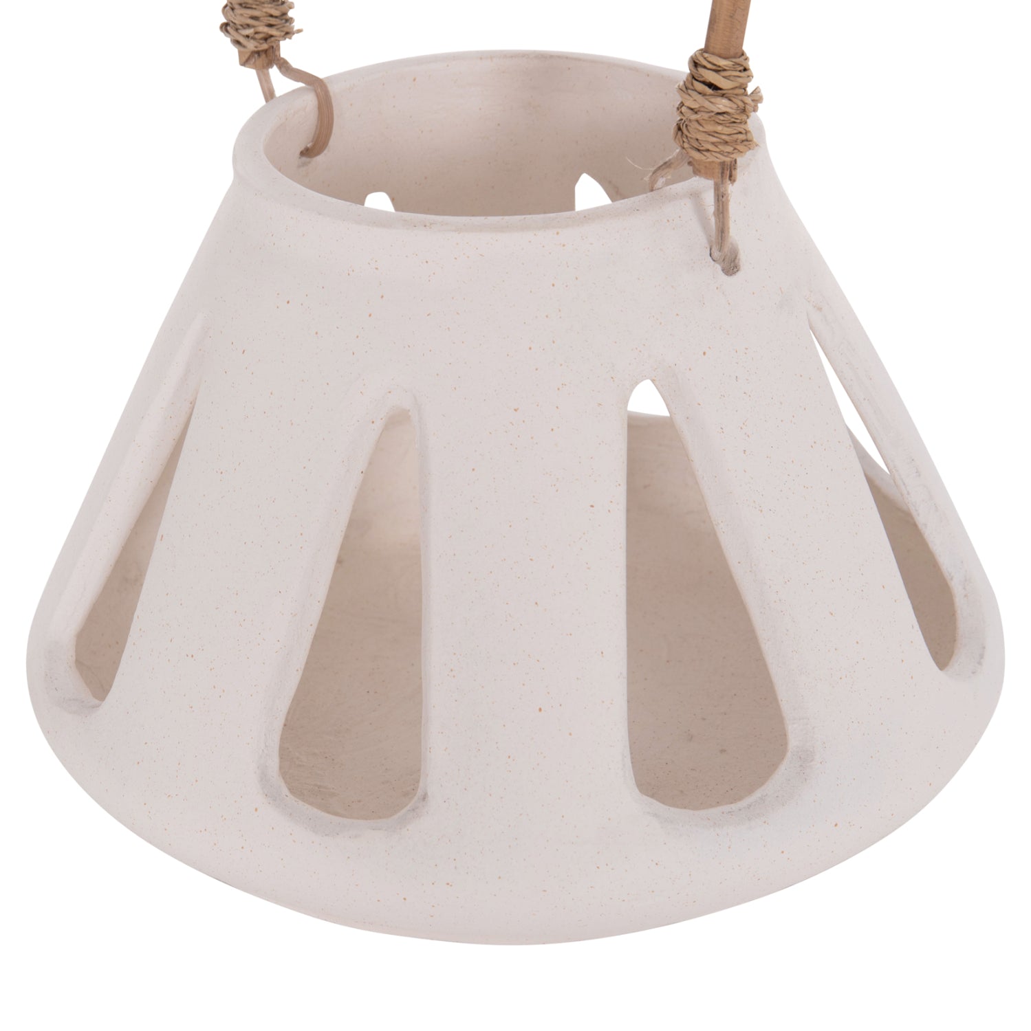DECORATIVE TABLE LANTERN ERANTYL HM4696.02S WHITE FIBER CEMENT & RATTAN HANDLE Φ25x17Hcm