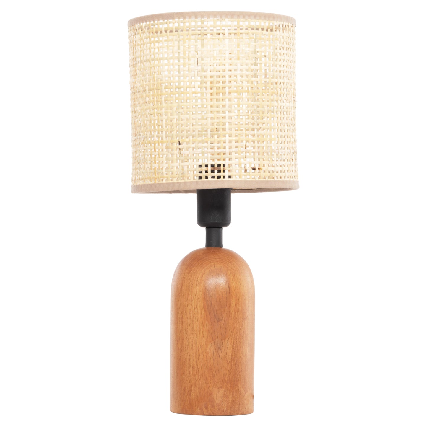 TABLE LAMP LYKTUR HM4709 BEIGE WICKER CAP-WOODEN BASE Φ15,5x35,5Hcm.