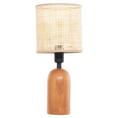 TABLE LAMP LYKTUR HM4709 BEIGE WICKER CAP-WOODEN BASE Φ15,5x35,5Hcm.