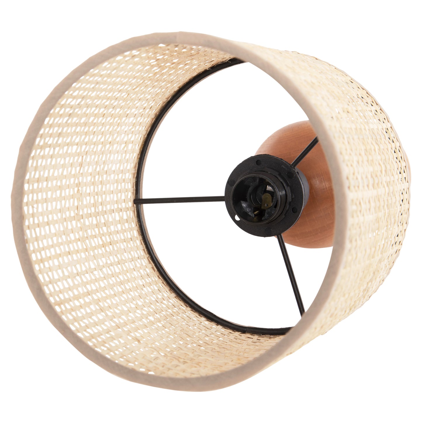 TABLE LAMP LYKTUR HM4709 BEIGE WICKER CAP-WOODEN BASE Φ15,5x35,5Hcm.