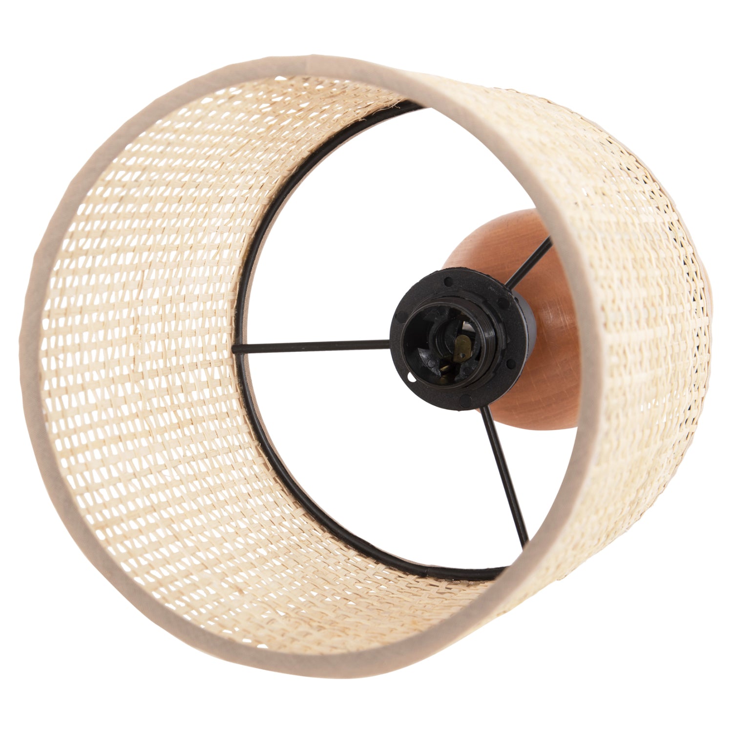 TABLE LAMP LYKTUR HM4709 BEIGE WICKER CAP-WOODEN BASE Φ15,5x35,5Hcm.