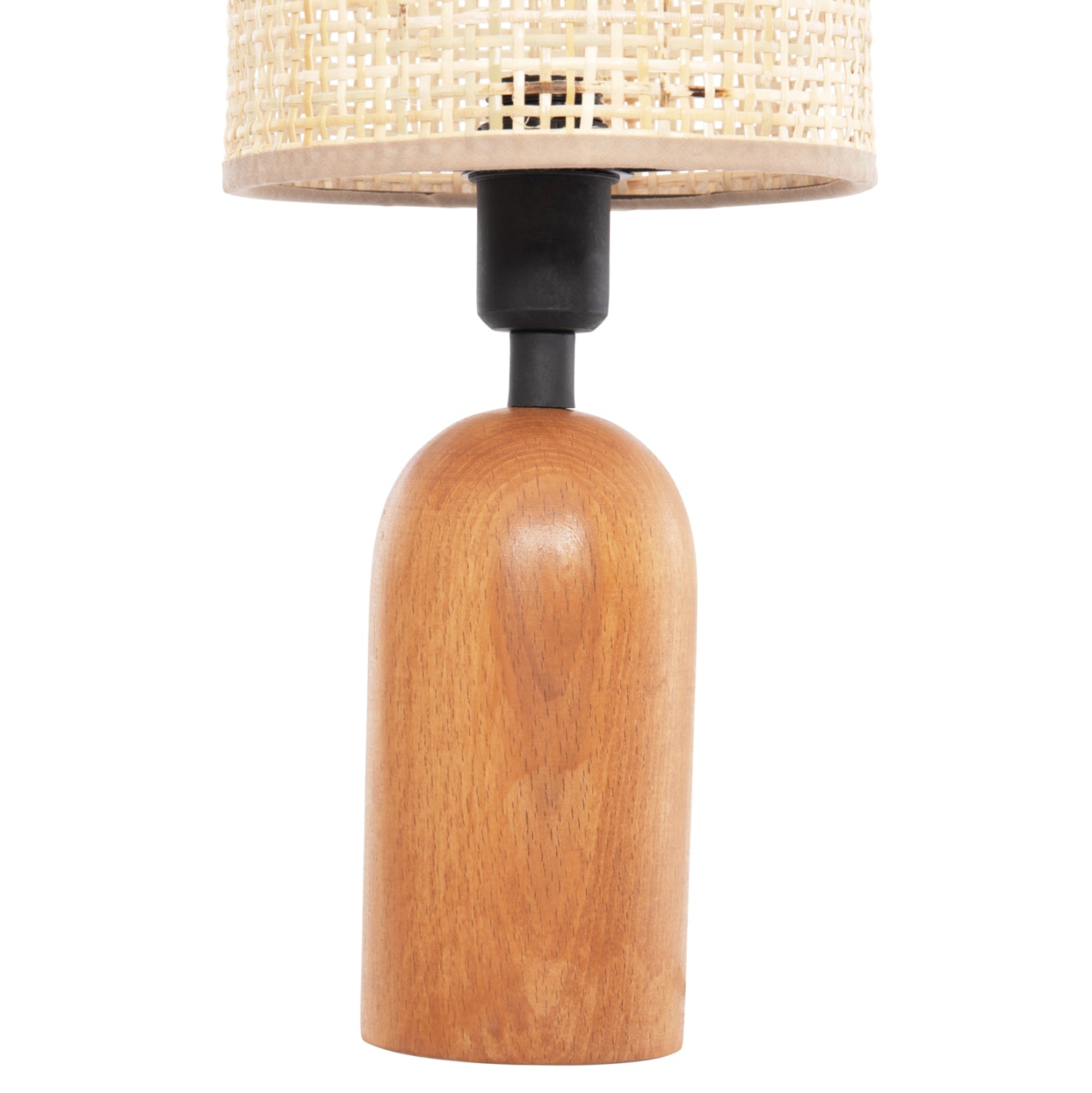 TABLE LAMP LYKTUR HM4709 BEIGE WICKER CAP-WOODEN BASE Φ15,5x35,5Hcm.
