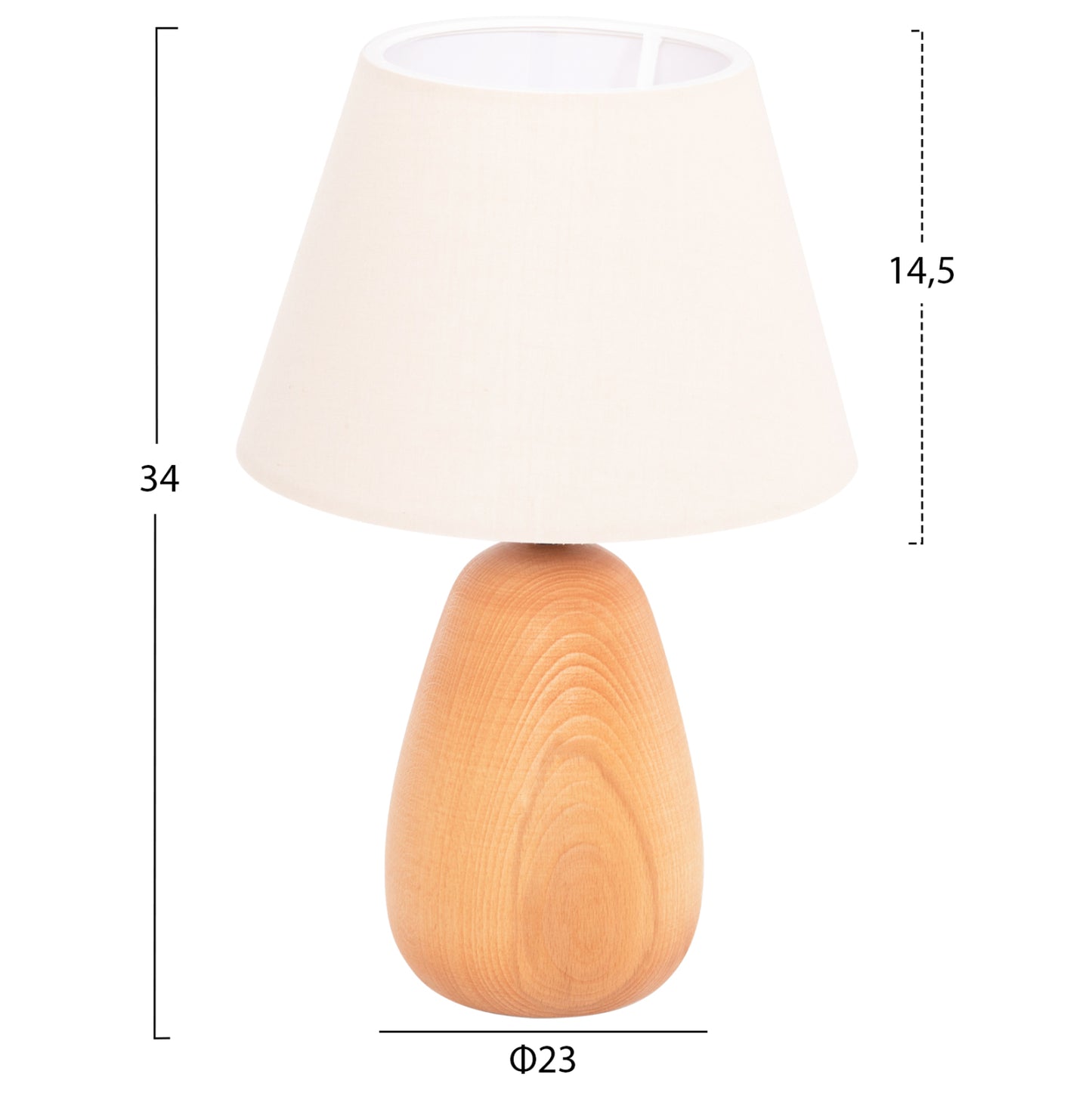 TABLE LAMP CONNI HM4710 CREAM WHITE CAP-WOODEN BASE Φ23x34Hcm.