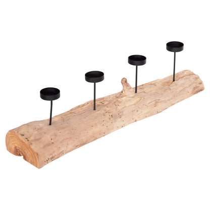 TABLE CANDLE HOLDER FRAN HM4391 TEAK WOOD-METAL 71x15x17Hcm.