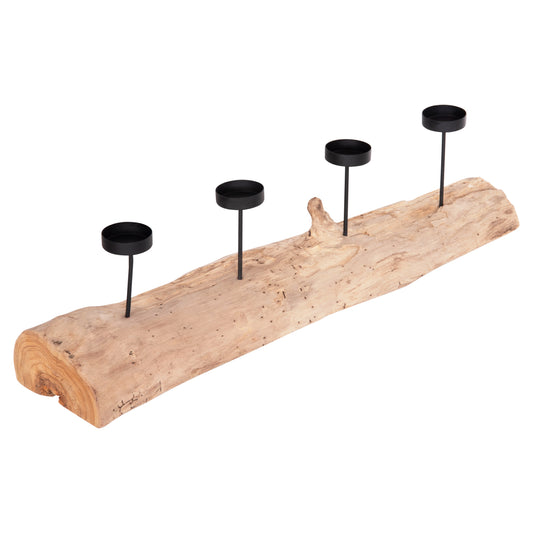 TABLE CANDLE HOLDER FRAN HM4391 TEAK WOOD-METAL 71x15x17Hcm.