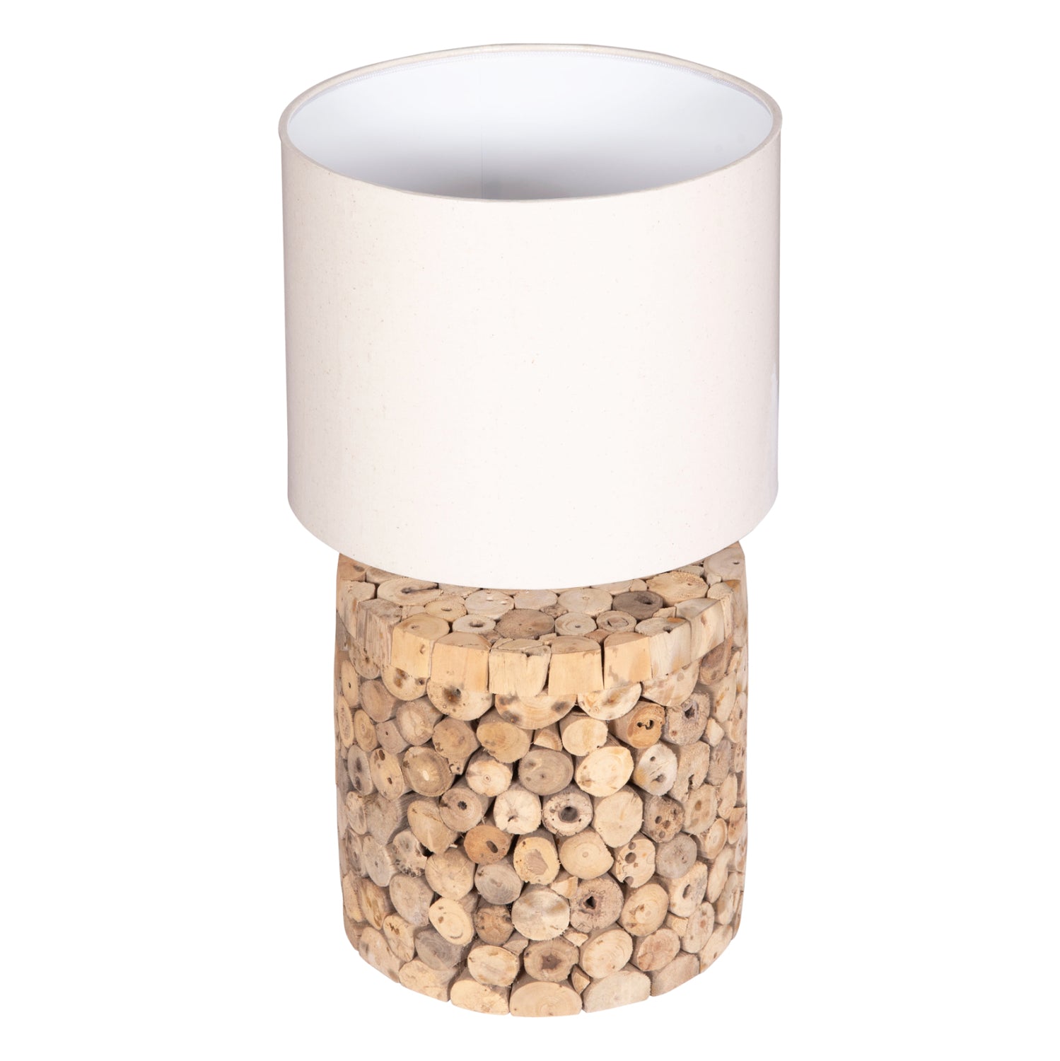 TABLE LAMP ROUND TWIGGY HM4427 DRIFTWOOD & BEIGE CAP Φ24.5x45Hcm.