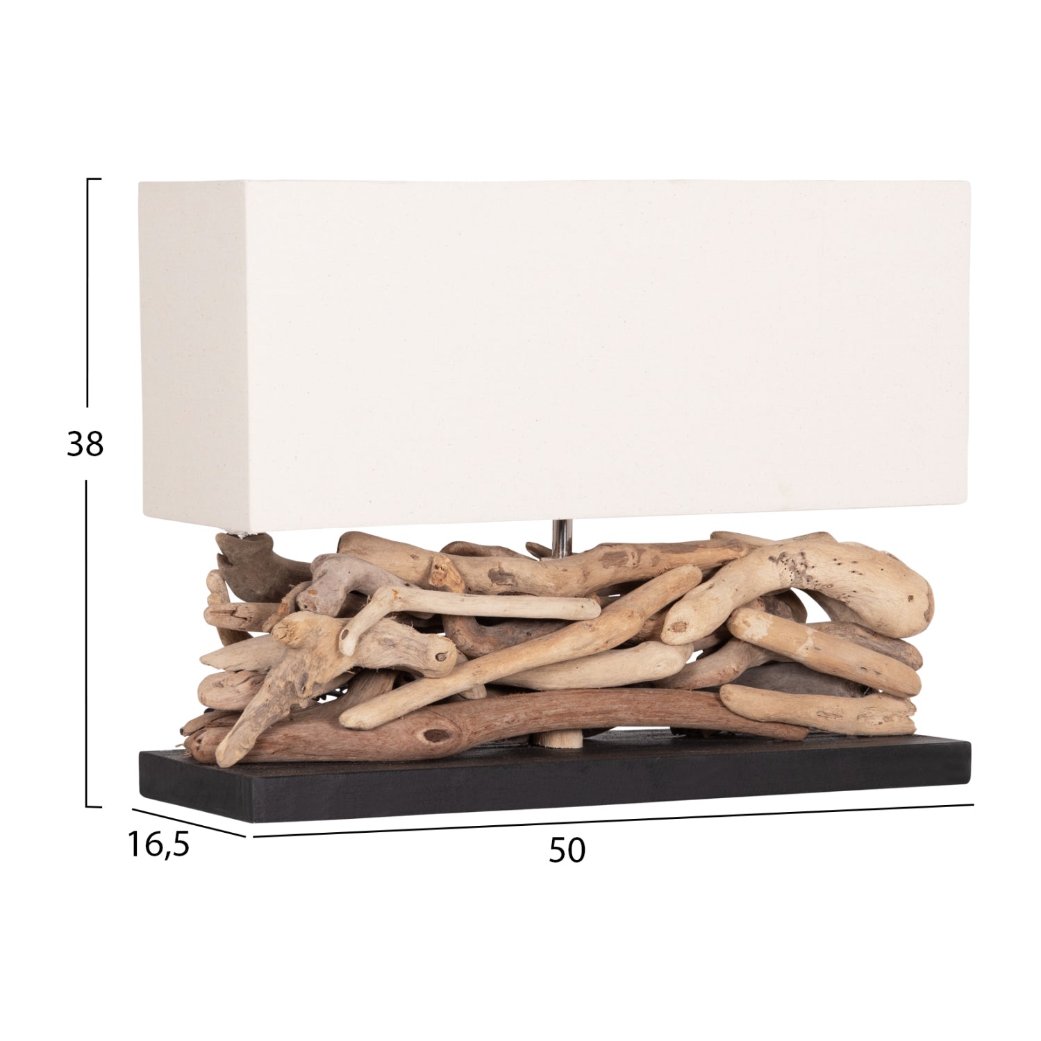 TABLE LAMP RECTANGULAR TWIGGY HM4432 DRIFTWOOD & WHITE CAP 50x16.5x38Hcm.