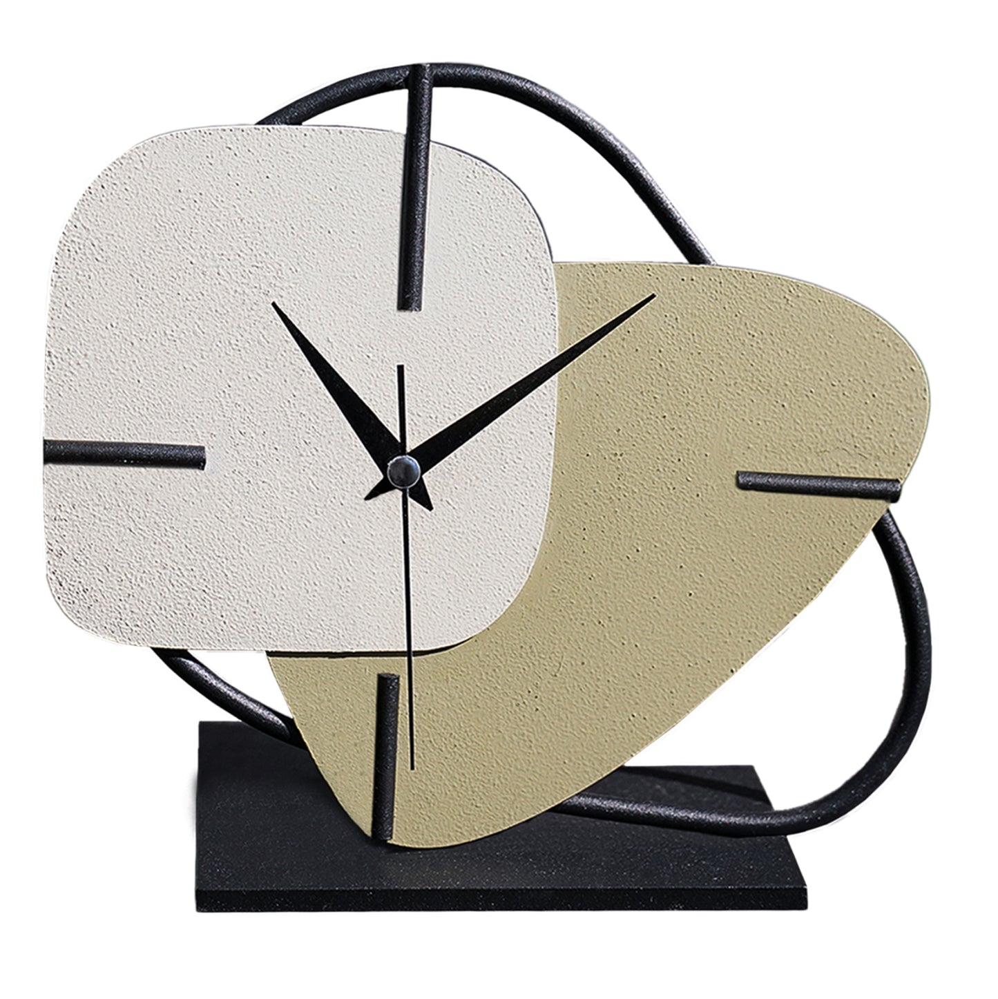 TABLE CLOCK HM4338 METAL IN ECRU-LIGHT GREEN-BLACK BASE 25X22H cm.