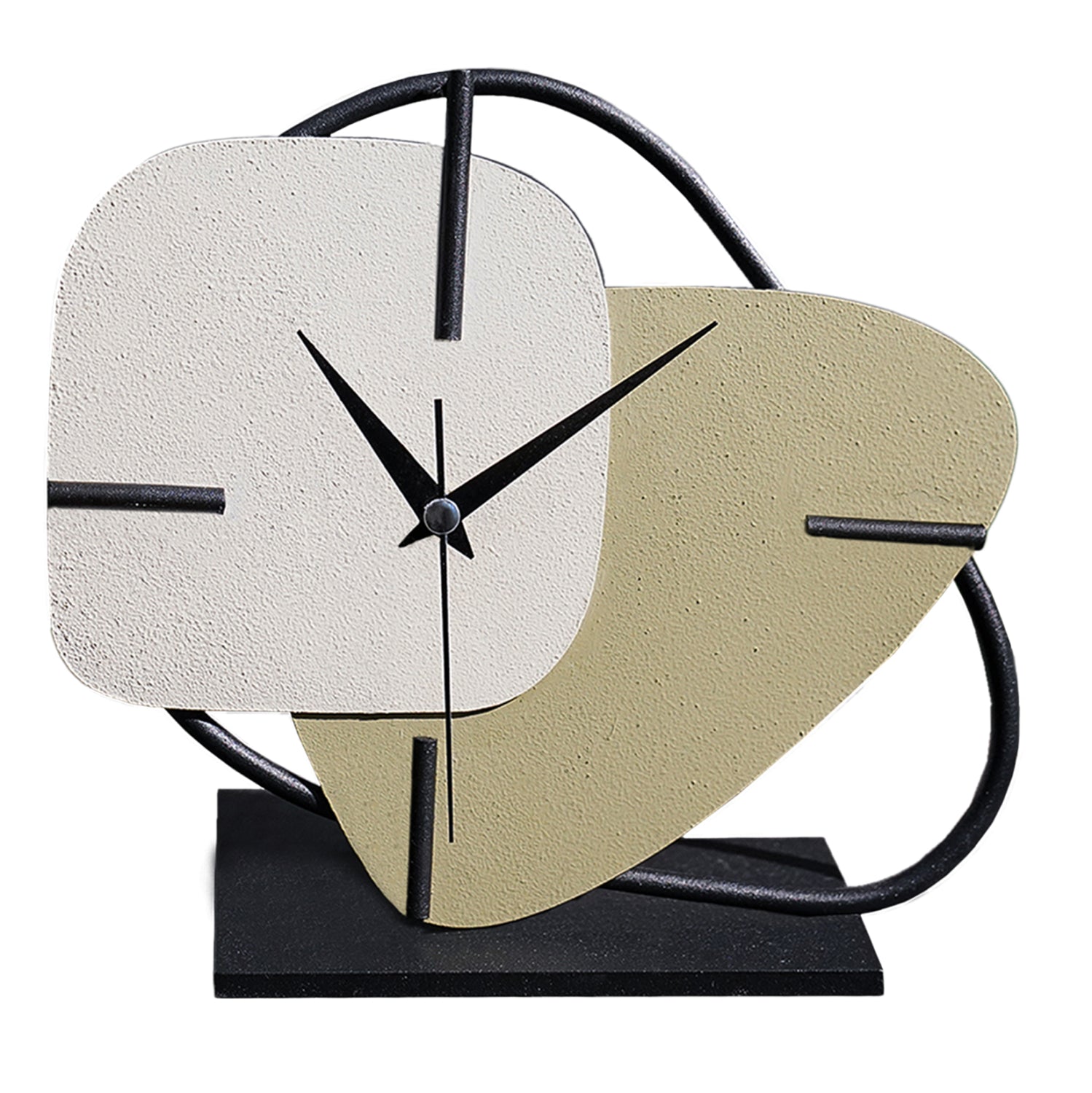 TABLE CLOCK HM4338 METAL IN ECRU-LIGHT GREEN-BLACK BASE 25X22H cm.