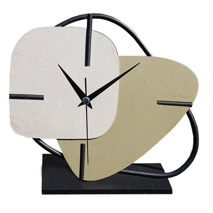 TABLE CLOCK HM4338 METAL IN ECRU-LIGHT GREEN-BLACK BASE 25X22H cm.