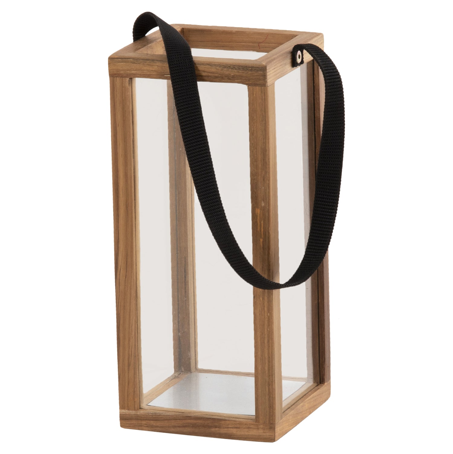 LANTERNS FOR CANDLES WITH NYLON HANDLES AND GLASS HM4280 TEAK WOOD IN NATURAL 21x21x40-70H cm.