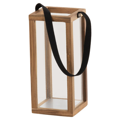 LANTERNS FOR CANDLES WITH NYLON HANDLES AND GLASS HM4280 TEAK WOOD IN NATURAL 21x21x40-70H cm.