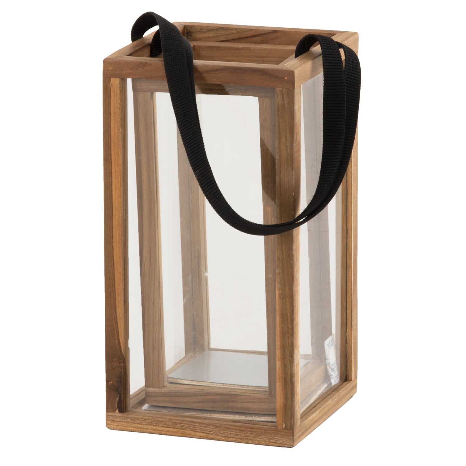 LANTERNS FOR CANDLES WITH NYLON HANDLES AND GLASS HM4280 TEAK WOOD IN NATURAL 21x21x40-70H cm.
