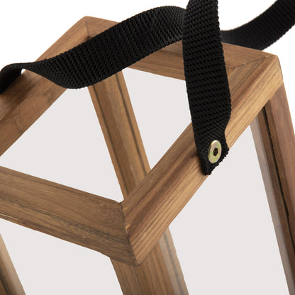 LANTERNS FOR CANDLES WITH NYLON HANDLES AND GLASS HM4280 TEAK WOOD IN NATURAL 21x21x40-70H cm.