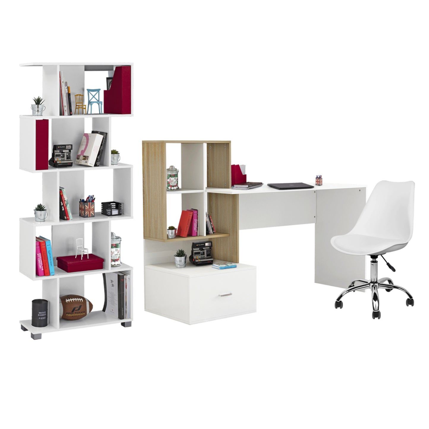 STUDENT SET 3PCS HM11205 STUDY DESK-BOOKCASE-OFFICE CHAIR--WHITE