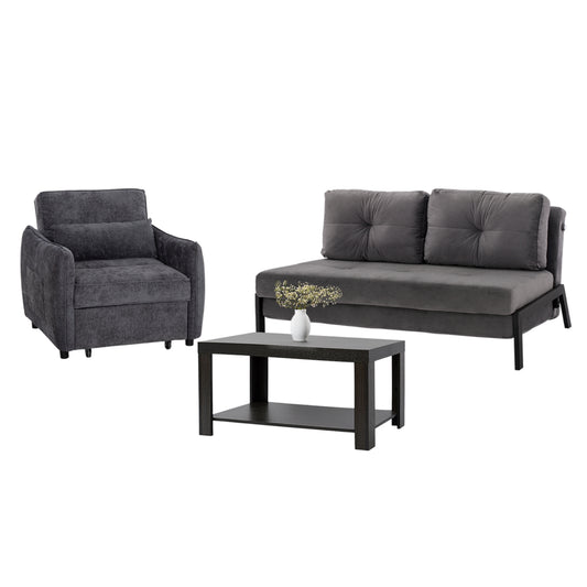 STUDENT LIVING ROOM SET 3PCS HM11386 GREY VELVET & FABRIC--MELAMINE IN ZEBRANO