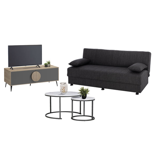 STUDENT LIVING ROOM SET 3PCS HM11387 GREY FABRIC--MELAMINE IN SONAMA/GREY--MDF IN WHITE MARBLE