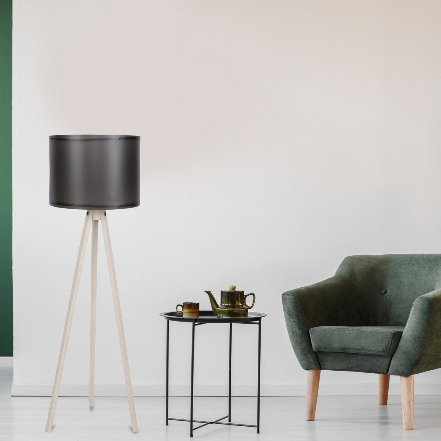 FLOOR LAMP IN ECRU AND BLACK HM7272.17 Φ38x145cm