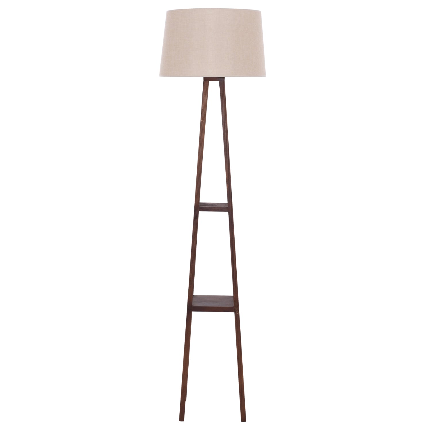 FLOOR STANDING LAMP WOODEN WALNUT LEGS BEIGE CAP 26x26x156Hcm.HM7695.01