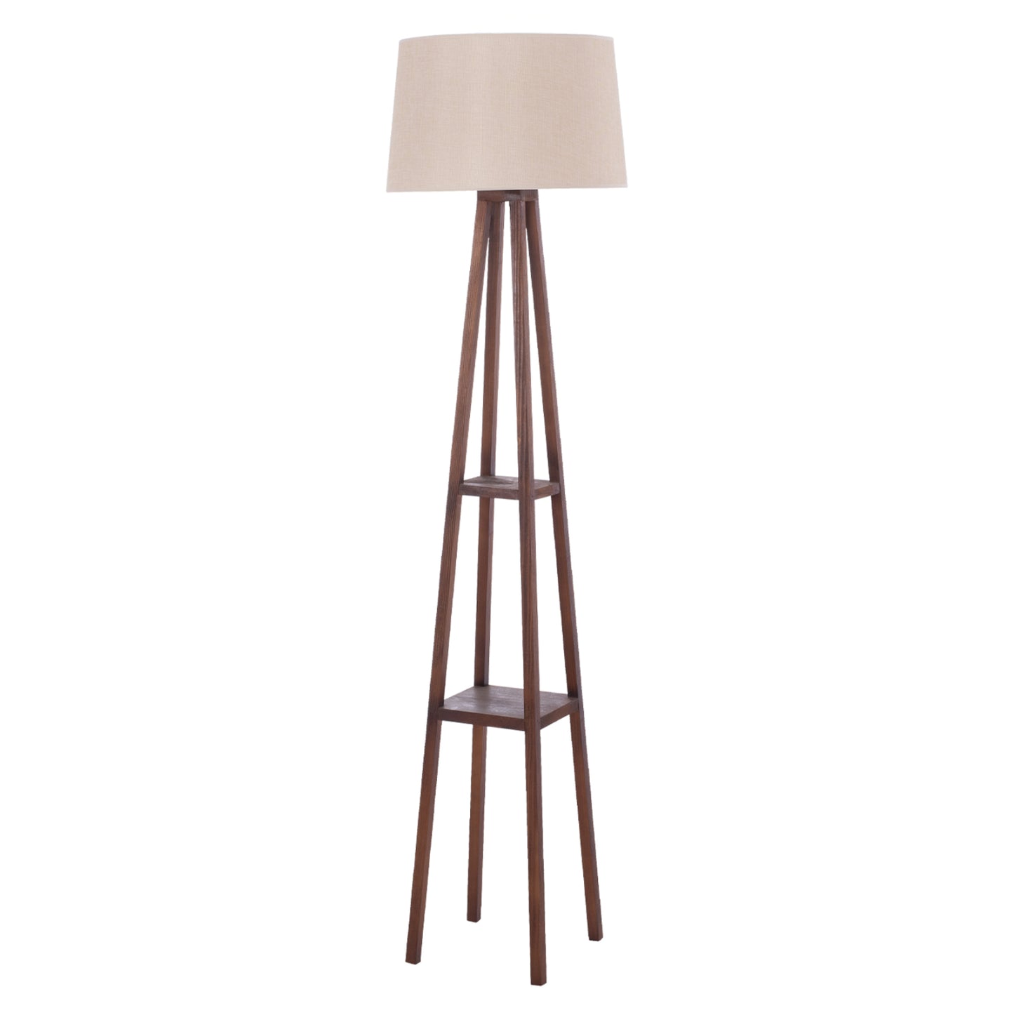 FLOOR STANDING LAMP WOODEN WALNUT LEGS BEIGE CAP 26x26x156Hcm.HM7695.01