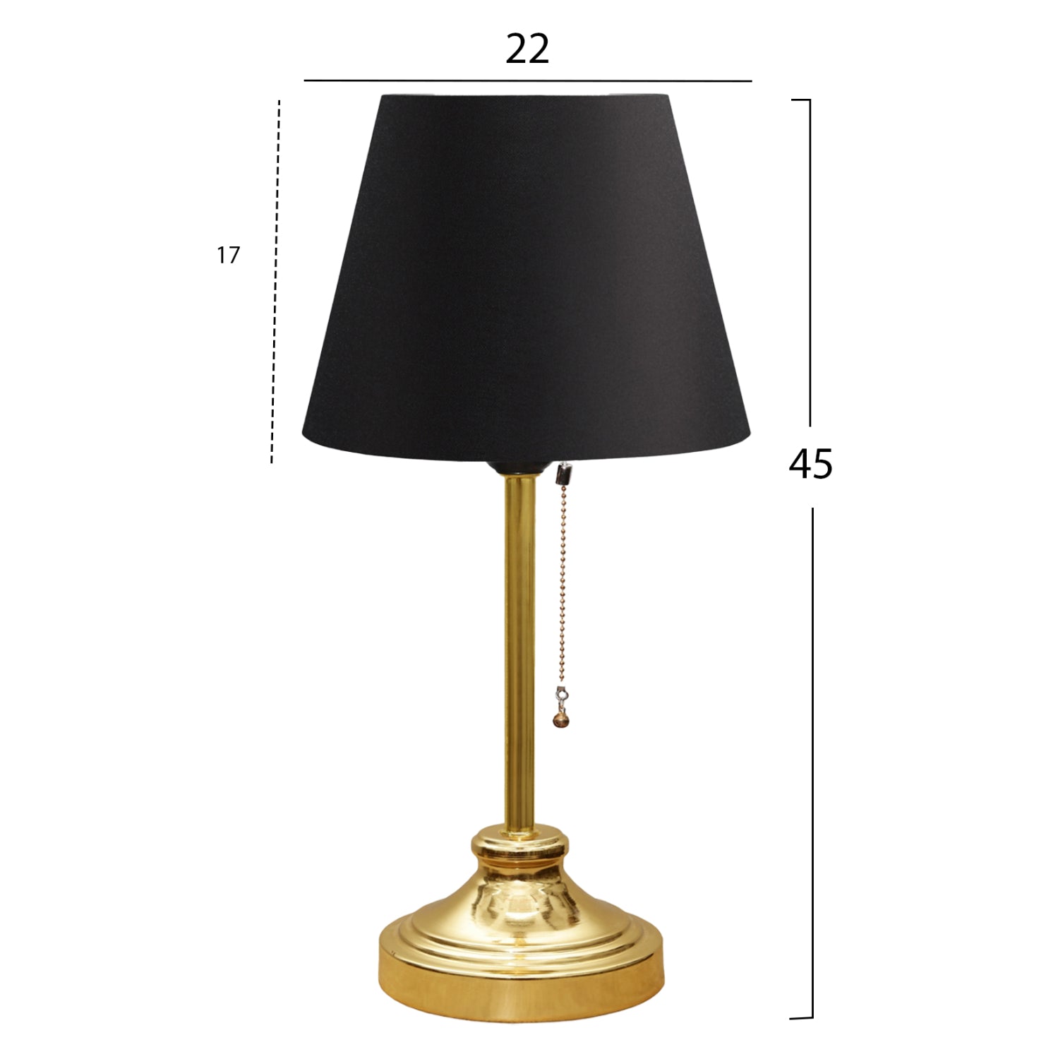 TABLE LAMP HM7592.03 GOLD BASE, GOLD PILLAR, BLACK CAP