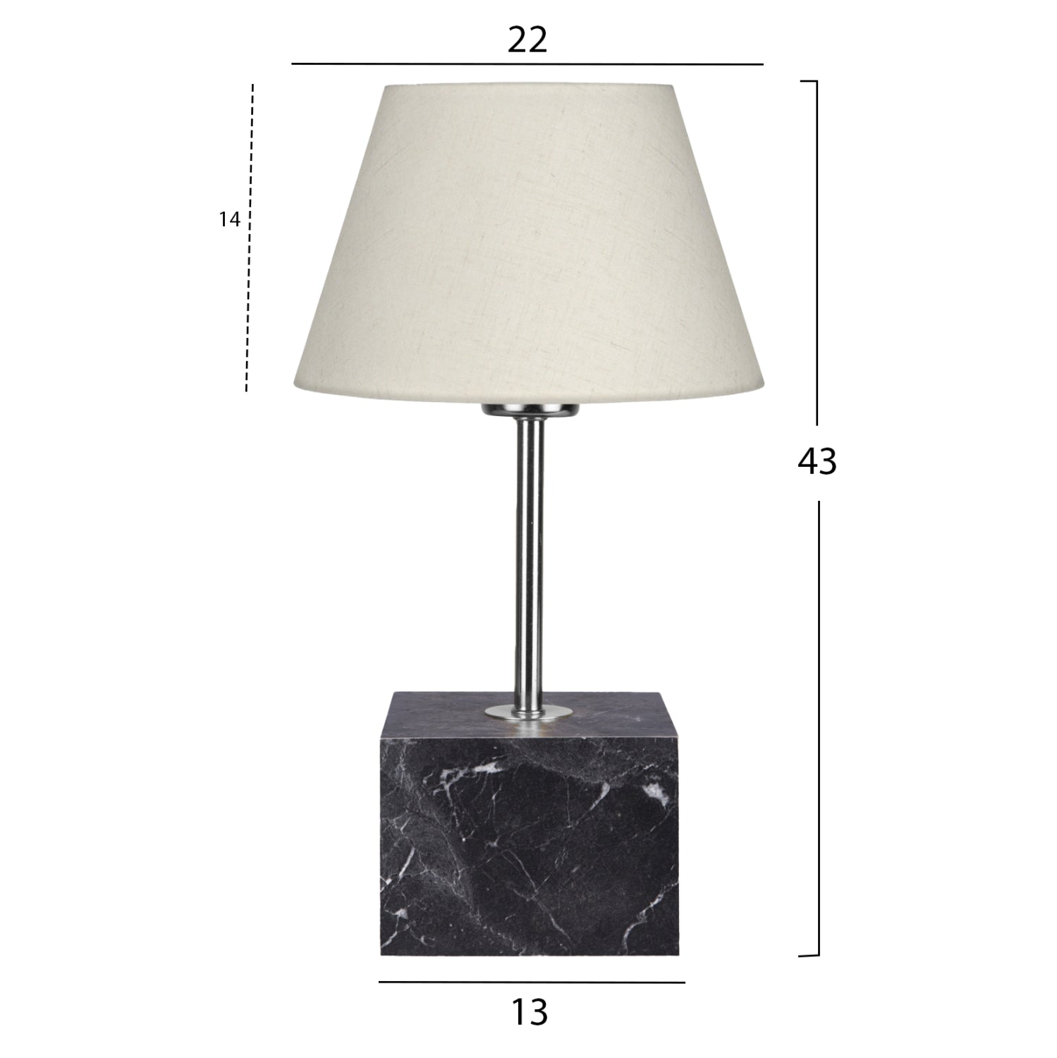 TABLE LAMP HM7594.01 CUBE BASE SILVER PILLAR ECRU CAP 13x13x43Hcm