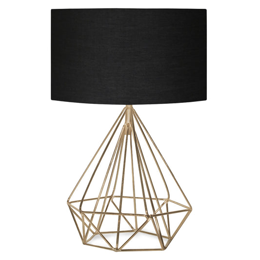 TABLE LAMP HM7606.02 GOLD METAL BODY, BLACK DRUM SHADE FABRIC