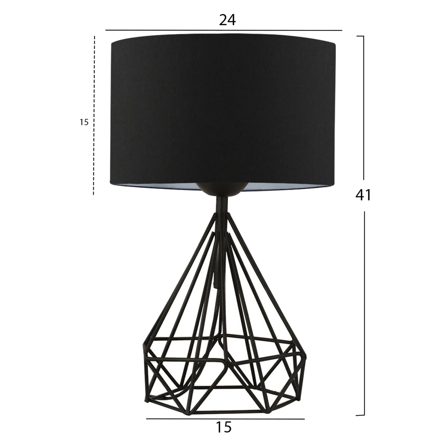 TABLE LAMP HM7605.01 BLACK METAL BODY, BLACK DRUM SHADE FABRIC
