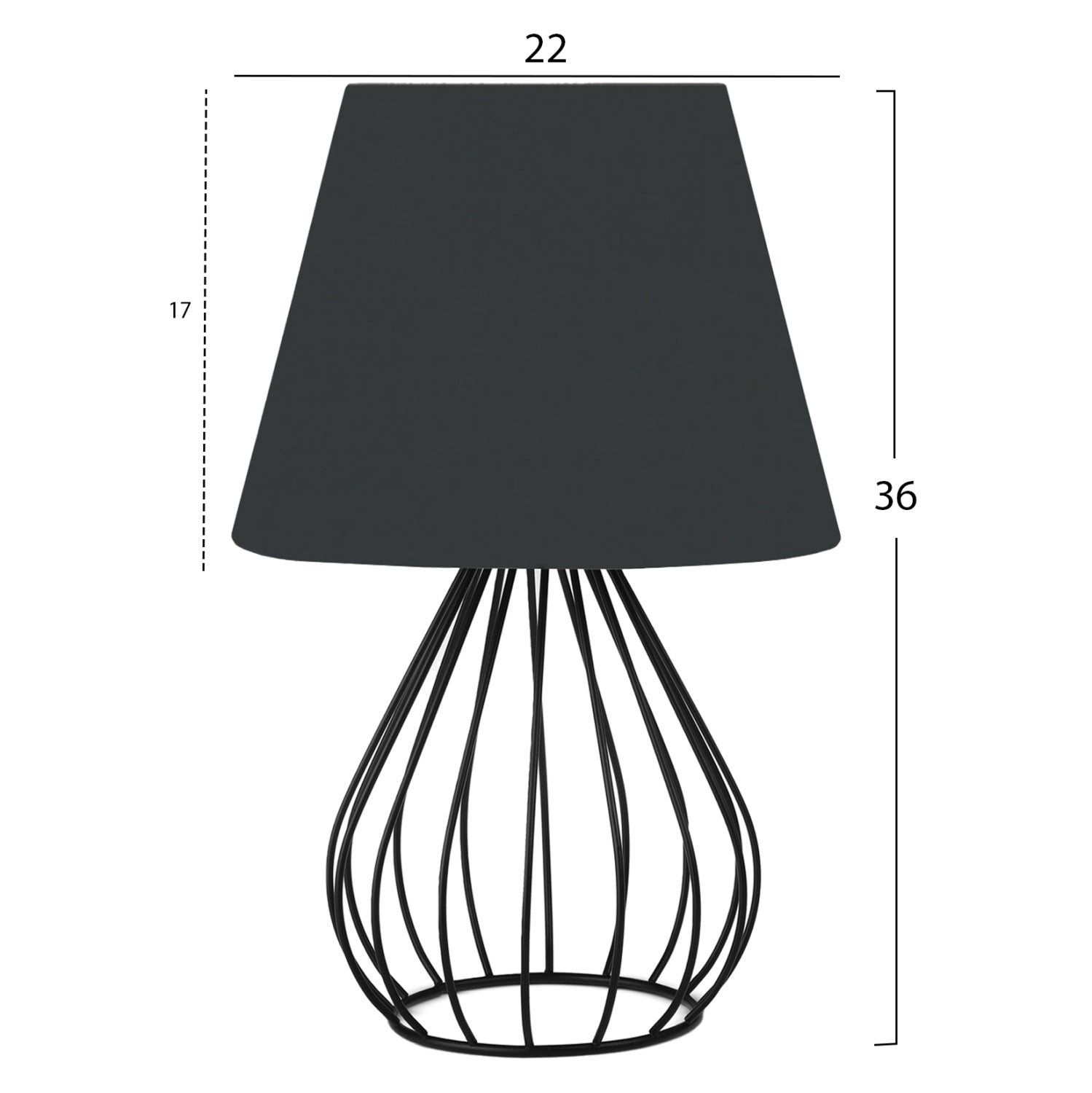 TABLE LAMP HM7604.01 BLACK METAL BODY, BLACK CAP FABRIC