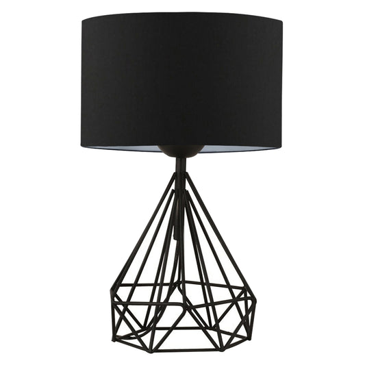 TABLE LAMP HM7605.01 BLACK METAL BODY, BLACK DRUM SHADE FABRIC