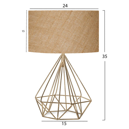 TABLE LAMP HM7606.01 GOLD METAL BODY, SANDY BEIGE DRUM SHADE FABRIC