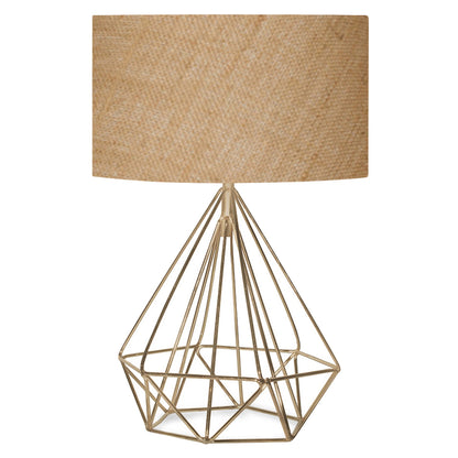 TABLE LAMP HM7606.01 GOLD METAL BODY, SANDY BEIGE DRUM SHADE FABRIC
