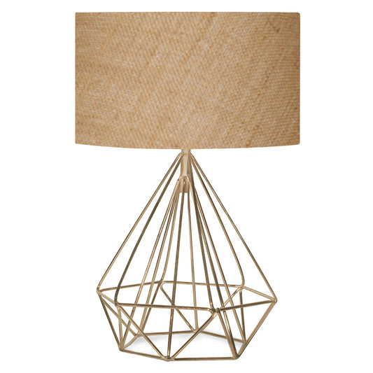 TABLE LAMP HM7606.01 GOLD METAL BODY, SANDY BEIGE DRUM SHADE FABRIC