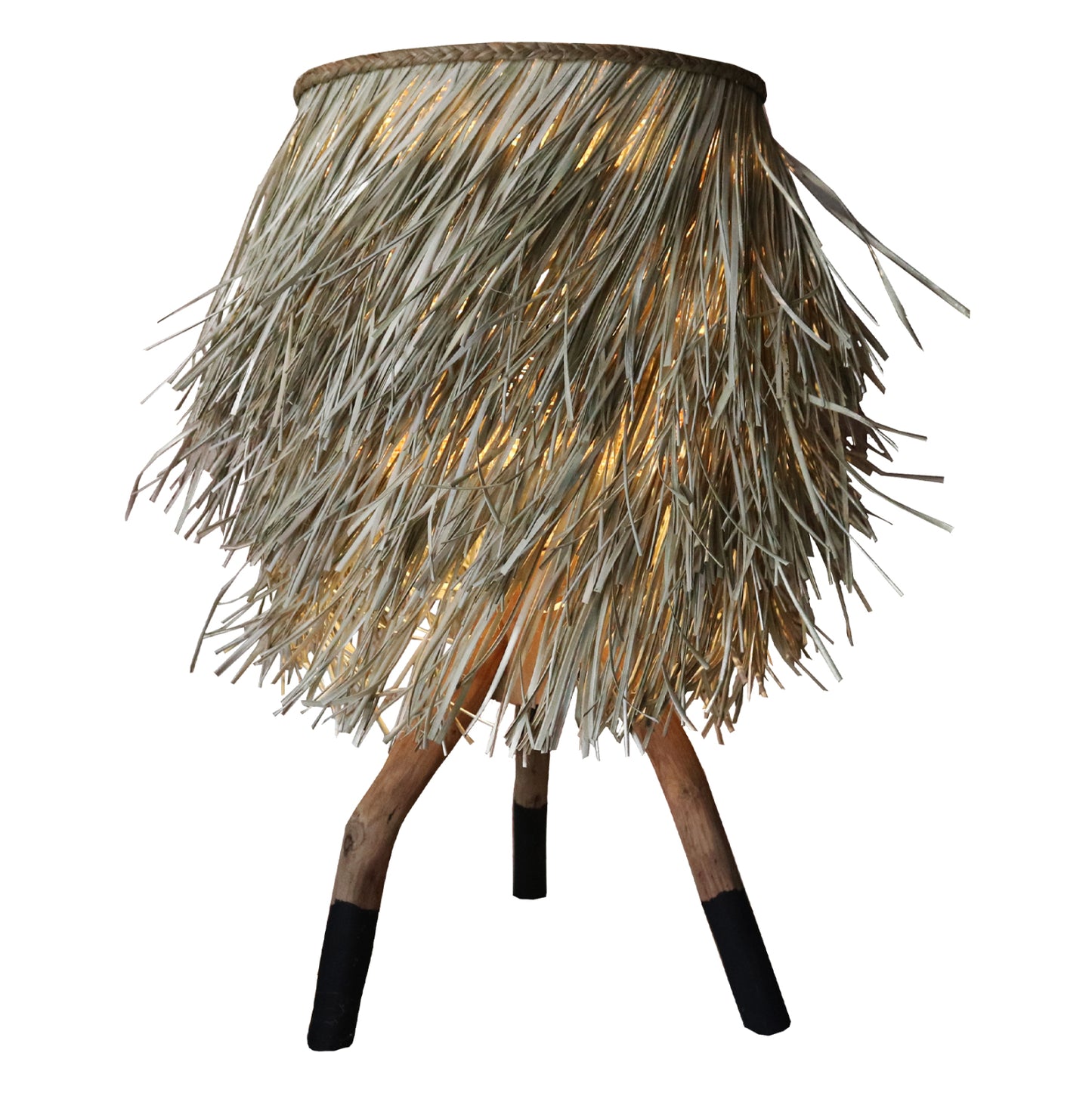 TABLE LAMP WITH TEAK LEGS AND SEAGRASS CAP IN NATURAL AND BLACK COLOR Φ30x30-60Hcm.HM7771