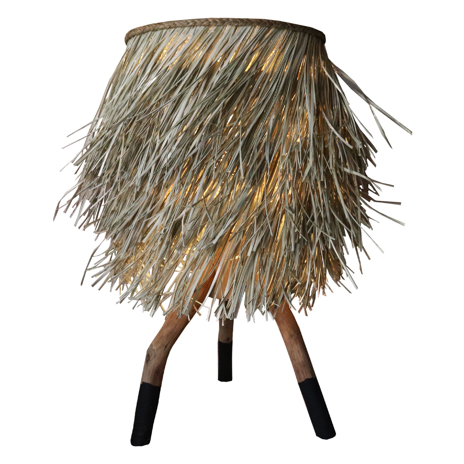 TABLE LAMP WITH TEAK LEGS AND SEAGRASS CAP IN NATURAL AND BLACK COLOR Φ30x30-60Hcm.HM7771