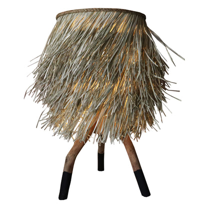 TABLE LAMP WITH TEAK LEGS AND SEAGRASS CAP IN NATURAL AND BLACK COLOR Φ30x30-60Hcm.HM7771