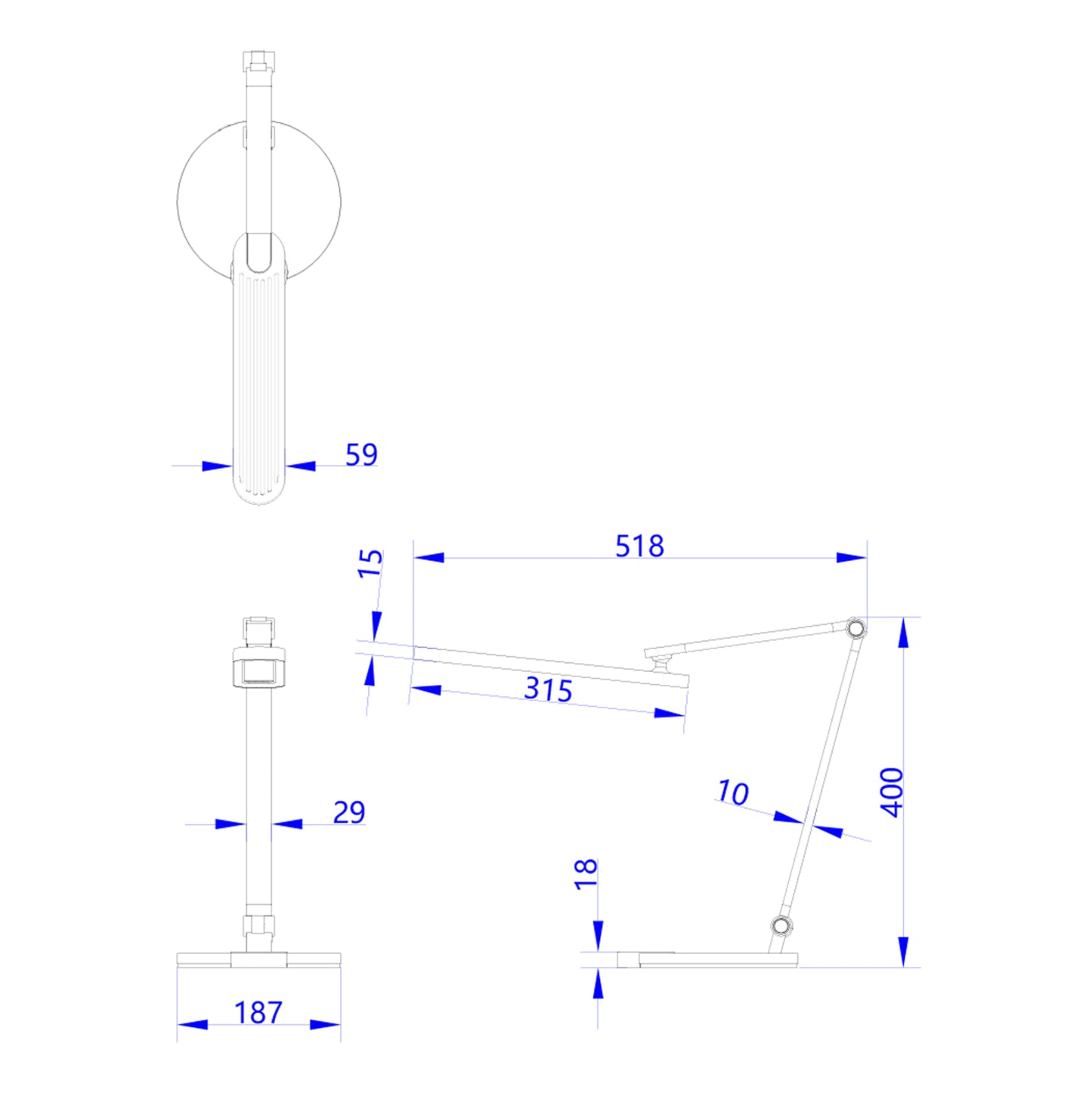 DESK LAMP LED BLAIN PRO HM4454.01 ABS BASE IN WHITE-GREY ALUMINUM ARMS 51,8x40Hcm.