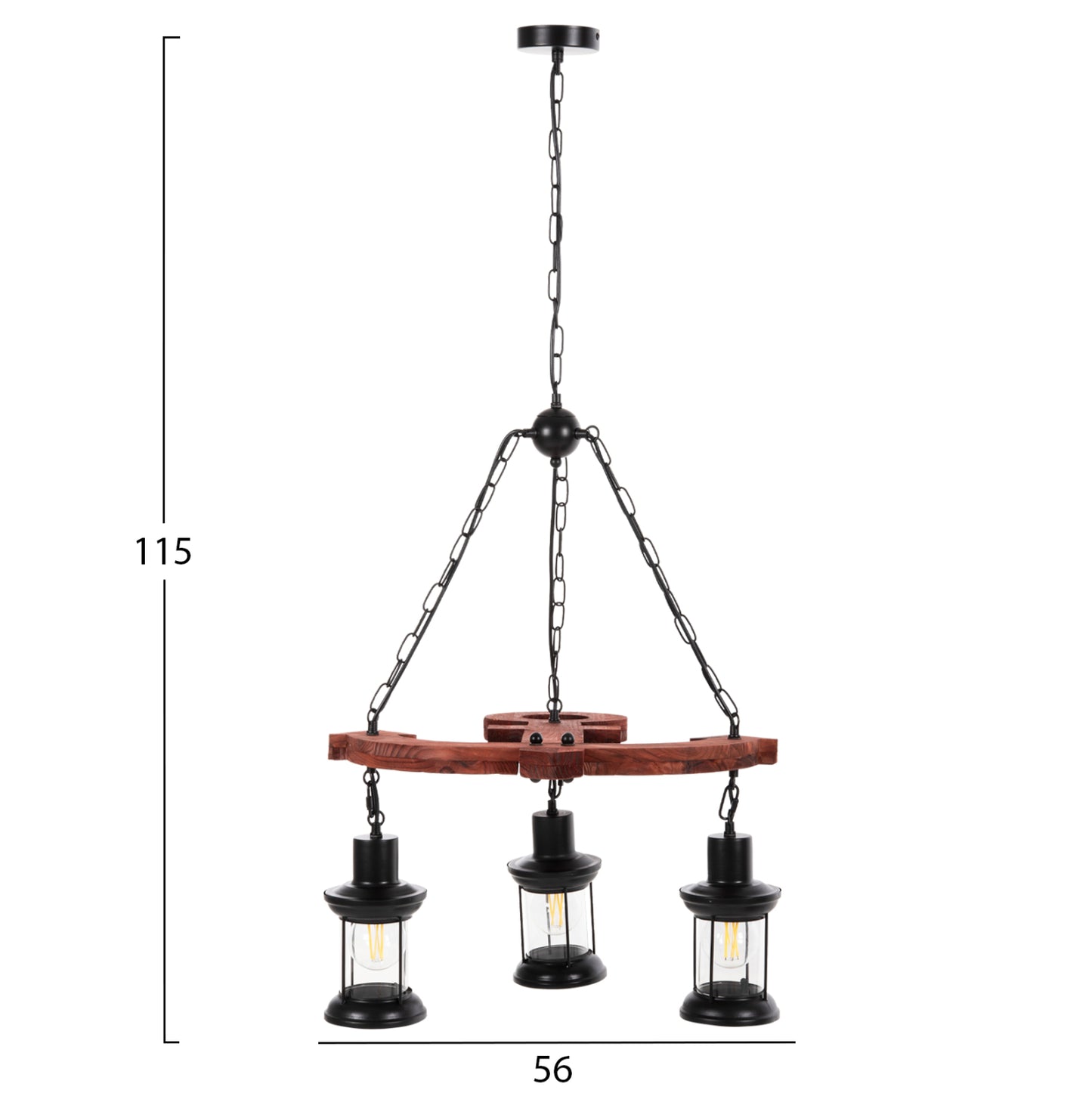 CEILING PENDANT 3-LIGHT FIXTURE HM4115 WOOD-METAL-GLASS 115H cm.